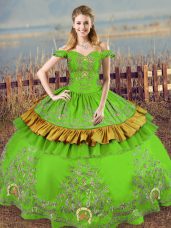 Clearance Floor Length Green Sweet 16 Dress Off The Shoulder Sleeveless Lace Up