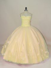 Sleeveless Beading and Hand Made Flower Lace Up Quince Ball Gowns