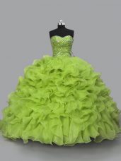 Yellow Green Sleeveless Beading and Ruffles Floor Length Ball Gown Prom Dress