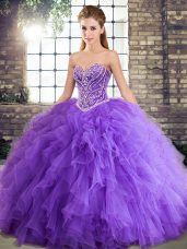 High End Lavender Sweetheart Neckline Beading and Ruffles Quinceanera Dresses Sleeveless Lace Up