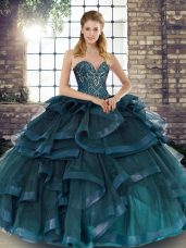 Hot Sale Sleeveless Lace Up Floor Length Beading and Ruffles 15 Quinceanera Dress