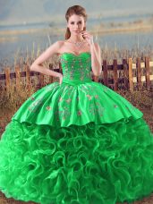 Unique Green Sleeveless Embroidery and Ruffles Lace Up Sweet 16 Dresses