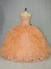 Modest Beading and Ruffles Sweet 16 Quinceanera Dress Orange Lace Up Sleeveless