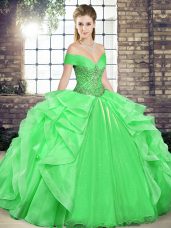 Dazzling Off The Shoulder Sleeveless Organza Sweet 16 Quinceanera Dress Beading and Ruffles Lace Up