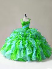 Floor Length Zipper 15 Quinceanera Dress Multi-color for Sweet 16 and Quinceanera with Beading and Ruffles