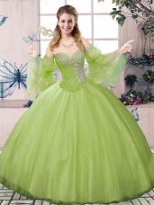 Sweetheart Long Sleeves Tulle Sweet 16 Dresses Beading Lace Up