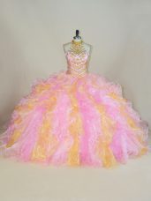 Sleeveless Beading and Ruffles Lace Up 15th Birthday Dress
