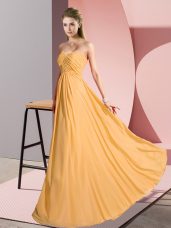 Discount Chiffon Sweetheart Sleeveless Lace Up Ruching Prom Gown in Gold