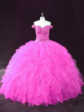 Unique Fuchsia Sleeveless Tulle Lace Up Sweet 16 Quinceanera Dress for Sweet 16 and Quinceanera