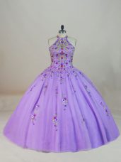 Lavender Ball Gowns Beading and Embroidery Ball Gown Prom Dress Lace Up Tulle Sleeveless