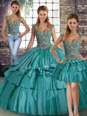 Sleeveless Beading and Ruffled Layers Lace Up 15th Birthday Dress