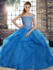 Sleeveless Brush Train Beading and Ruffles Lace Up 15 Quinceanera Dress