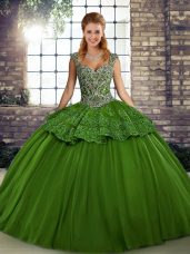 Sleeveless Beading and Appliques Lace Up Quince Ball Gowns
