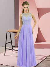 Lavender Chiffon Zipper Prom Evening Gown Sleeveless Floor Length Beading