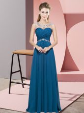 Teal Sleeveless Floor Length Beading Backless Evening Dress