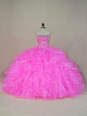 Sumptuous Strapless Sleeveless Organza Quinceanera Gown Beading and Ruffles Lace Up