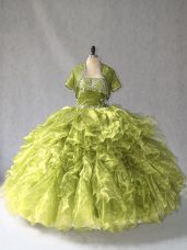 Gorgeous Olive Green 15th Birthday Dress Sweet 16 and Quinceanera with Beading and Ruffles Scoop Sleeveless Lace Up