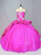 Stunning Satin and Tulle Sleeveless Sweet 16 Dress Court Train and Beading and Embroidery