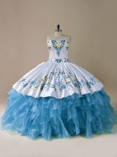Enchanting Blue Sleeveless Organza Lace Up Vestidos de Quinceanera for Sweet 16 and Quinceanera