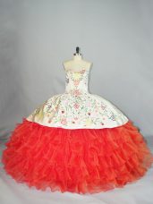 Sweetheart Sleeveless Lace Up Sweet 16 Dress Coral Red Organza