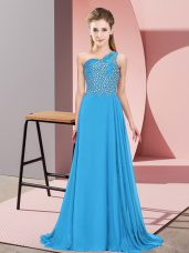 Floor Length Empire Sleeveless Blue Homecoming Dress Side Zipper