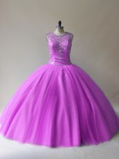 Enchanting Lilac Sleeveless Floor Length Beading Lace Up Quinceanera Dresses