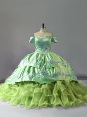 Yellow Green Quinceanera Gown Off The Shoulder Sleeveless Chapel Train Lace Up