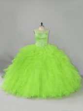 Tulle Scoop Sleeveless Lace Up Beading and Ruffles Vestidos de Quinceanera in