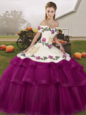 Tulle Sleeveless Sweet 16 Dresses Brush Train and Embroidery and Ruffled Layers