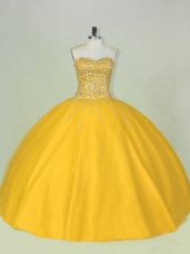 Beautiful Gold Sleeveless Floor Length Beading Lace Up Quince Ball Gowns