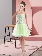 Glorious Yellow Green Sleeveless Mini Length Beading Zipper Prom Party Dress