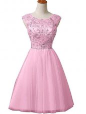 Mini Length A-line Sleeveless Baby Pink Prom Gown Zipper