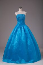 Blue Sleeveless Beading Floor Length Quinceanera Dresses