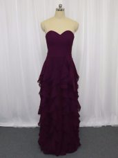 Dark Purple Zipper Prom Party Dress Ruffled Layers and Ruching Sleeveless Floor Length