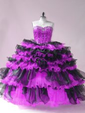 Floor Length Ball Gowns Sleeveless Black And Purple Quinceanera Gowns Lace Up