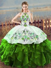 Free and Easy Embroidery and Ruffles Vestidos de Quinceanera Green Lace Up Sleeveless Floor Length