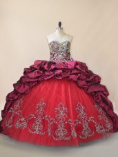 Fine Fuchsia Lace Up Sweetheart Beading and Pick Ups Ball Gown Prom Dress Taffeta and Tulle Sleeveless Brush Train