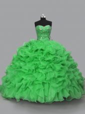 Floor Length Green Quinceanera Dress Organza Sleeveless Beading and Ruffles