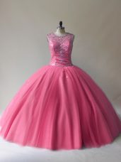 Discount Red Quinceanera Gown Sweet 16 and Quinceanera with Beading Scoop Sleeveless Lace Up