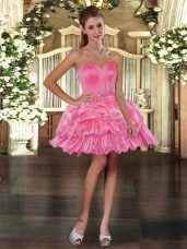 Dramatic Rose Pink Sleeveless Beading and Pick Ups Mini Length Homecoming Dress