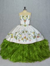Fashionable Floor Length Olive Green Sweet 16 Dress Sweetheart Sleeveless Lace Up