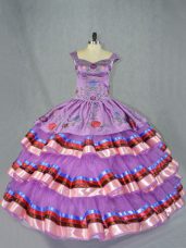 Exceptional Purple Lace Up Sweet 16 Dresses Embroidery and Ruffled Layers Sleeveless Floor Length