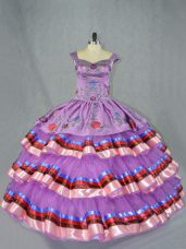 Exceptional Purple Lace Up Sweet 16 Dresses Embroidery and Ruffled Layers Sleeveless Floor Length