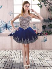 Admirable Beading and Embroidery Party Dress for Toddlers Royal Blue Lace Up Sleeveless Mini Length