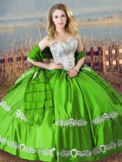 Sleeveless Satin Floor Length Lace Up Quinceanera Gown in Green with Beading and Embroidery