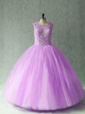 Fashion Floor Length Lilac Quinceanera Dress Scoop Sleeveless Lace Up