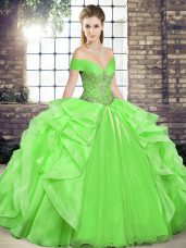 Latest Ball Gowns Quinceanera Gowns Off The Shoulder Organza Sleeveless Floor Length Lace Up