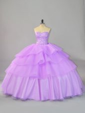 Sumptuous Lavender Sleeveless Organza Lace Up Quinceanera Dress for Sweet 16 and Quinceanera