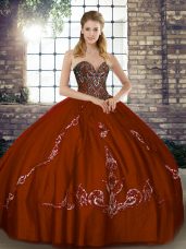 Exceptional Beading and Embroidery Quince Ball Gowns Brown Lace Up Sleeveless Floor Length