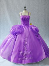 Ball Gowns Quince Ball Gowns Lavender Spaghetti Straps Organza Sleeveless Floor Length Lace Up